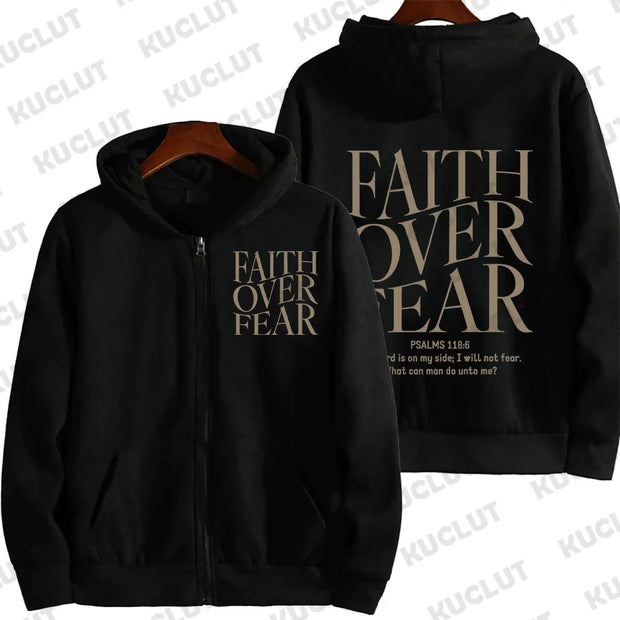 Faith Over Fear Christian Women Zip Hoodie Christian Sweatshirt Jesus Hoodie Trendy Hoodie Bible Verse Aesthetic Zip Jacket Coat