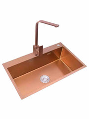 Kitchen 304 Stainless Steel Sink Nano Handmade Large Single Trough Platform Step Down Medium Basin Rose Gold Wash - Sunny Side Store