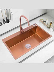 Kitchen 304 Stainless Steel Sink Nano Handmade Large Single Trough Platform Step Down Medium Basin Rose Gold Wash - Sunny Side Store