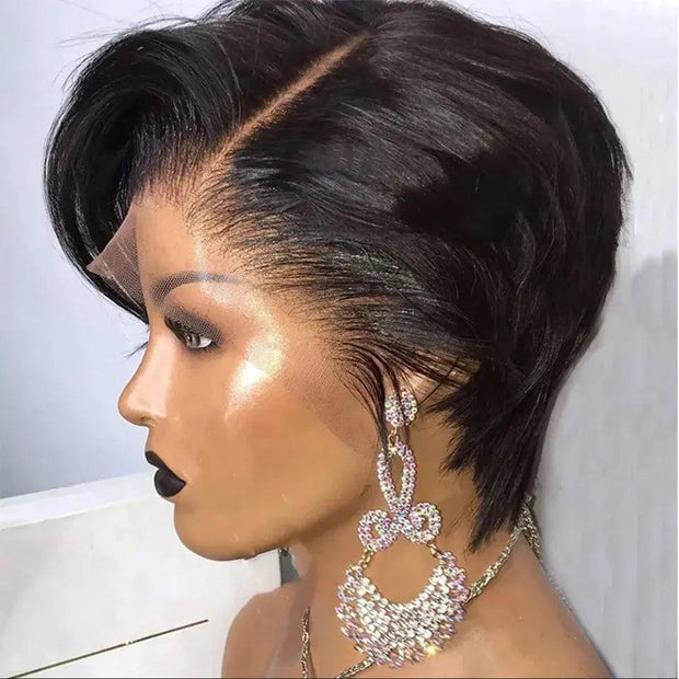 Short Pixie Cut Wig Human Hair Wigs Straight Lace Front Wig Short Bob Wigs 13x1 Side Part For Black Women Transparent Lace Wig - Sunny Side Store