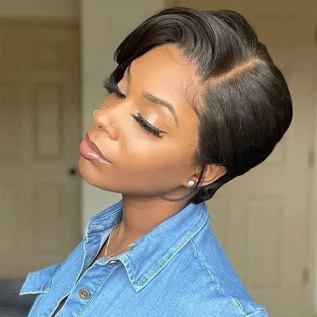 Short Pixie Cut Wig Human Hair Wigs Straight Lace Front Wig Short Bob Wigs 13x1 Side Part For Black Women Transparent Lace Wig - Sunny Side Store