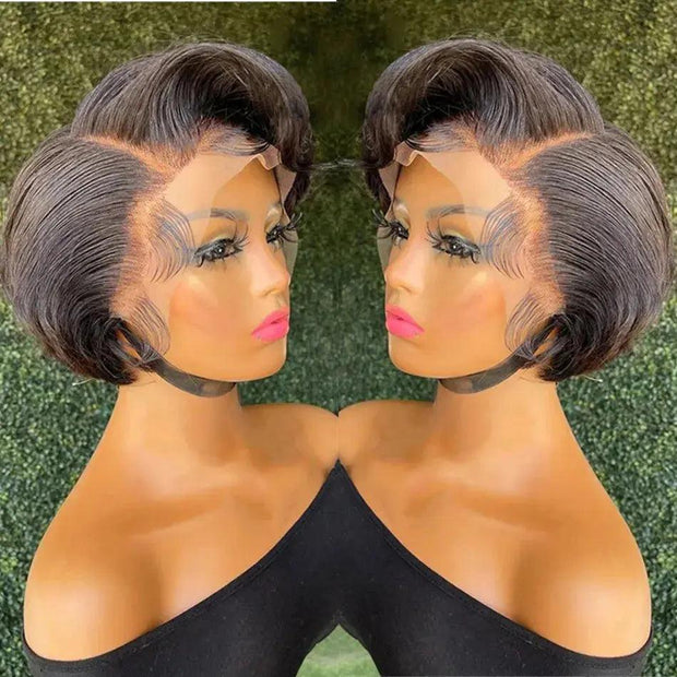 Short Pixie Cut Wig Human Hair Wigs Straight Lace Front Wig Short Bob Wigs 13x1 Side Part For Black Women Transparent Lace Wig - Sunny Side Store