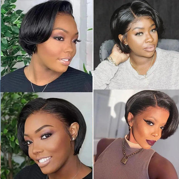 Short Pixie Cut Wig Human Hair Wigs Straight Lace Front Wig Short Bob Wigs 13x1 Side Part For Black Women Transparent Lace Wig - Sunny Side Store