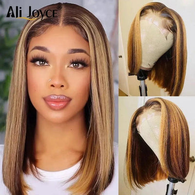 Straight Bob Wig 13X4 Lace Front Wigs For Black Women Highlight Wigs Remy Hair Brazilian Colored Short Bob Ombre Human Hair Wigs - Sunny Side Store