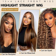 Straight Bob Wig 13X4 Lace Front Wigs For Black Women Highlight Wigs Remy Hair Brazilian Colored Short Bob Ombre Human Hair Wigs - Sunny Side Store