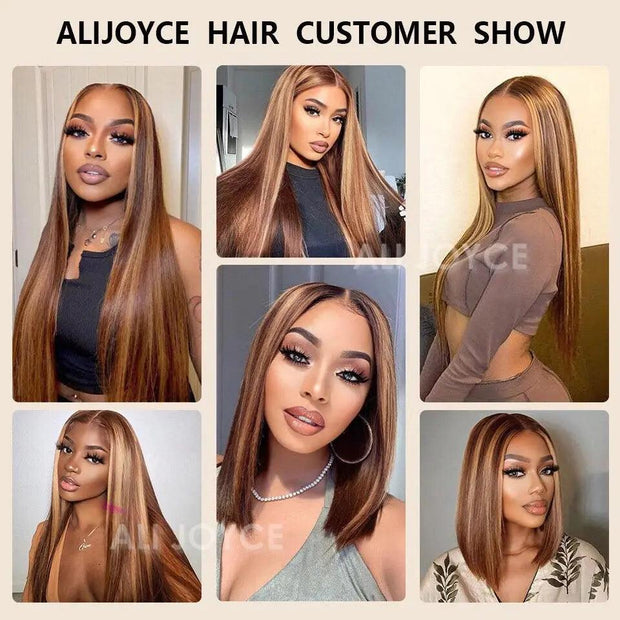 Straight Bob Wig 13X4 Lace Front Wigs For Black Women Highlight Wigs Remy Hair Brazilian Colored Short Bob Ombre Human Hair Wigs - Sunny Side Store