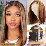 Straight Bob Wig 13X4 Lace Front Wigs For Black Women Highlight Wigs Remy Hair Brazilian Colored Short Bob Ombre Human Hair Wigs - Sunny Side Store