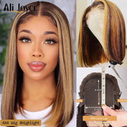 Straight Bob Wig 13X4 Lace Front Wigs For Black Women Highlight Wigs Remy Hair Brazilian Colored Short Bob Ombre Human Hair Wigs - Sunny Side Store