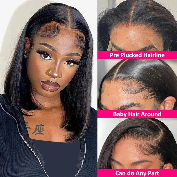 Wiggogo Short Bob Wig Lace Front Human Hair Wigs 13X4 Straight Lace Front Wigs Brazilian Transparent Lace Frontal Wig Human Hair - Sunny Side Store