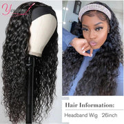 Younsolo Headband Wig Human Hair Wigs Brazilian Water Wave Wigs Black Women Curly Human Hair Highlight Headband Wig Glueless - Sunny Side Store