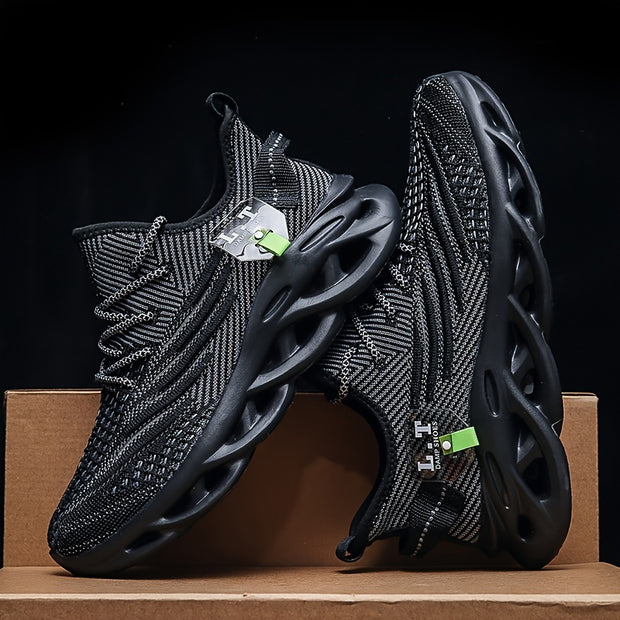 Ultra Comfort Men's Knit Running Shoes - Breathable, Shock-Absorbing, Soft Sole, Lace-Up Design for Outdoor Jogging, Spring and Summer - Ideal for Casual Athletes and Fitness Enthusiasts