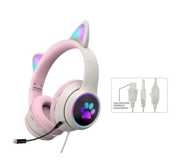 AKZ-022 RGB Luminous Cat Ear Headset Wired Headset Gaming Computer Learning Headset - Sunny Side Store