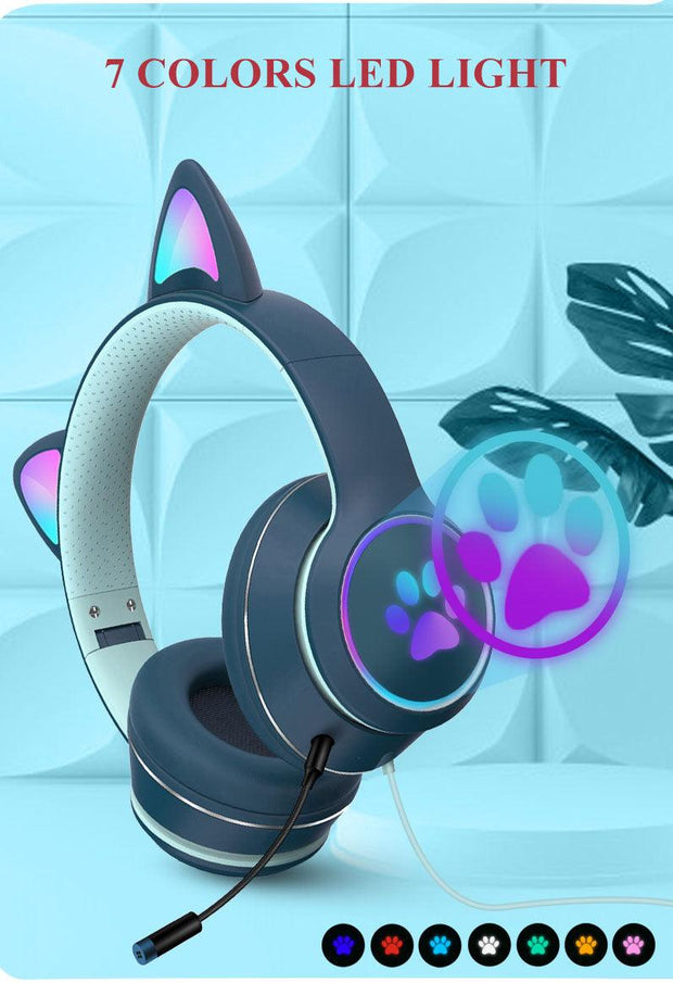 AKZ-022 RGB Luminous Cat Ear Headset Wired Headset Gaming Computer Learning Headset - Sunny Side Store