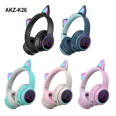 AKZ-K26 Head Mounted Bluetooth Cat Ears Luminous Cute Cool Card Wireless Sports Stereo Headset - Sunny Side Store