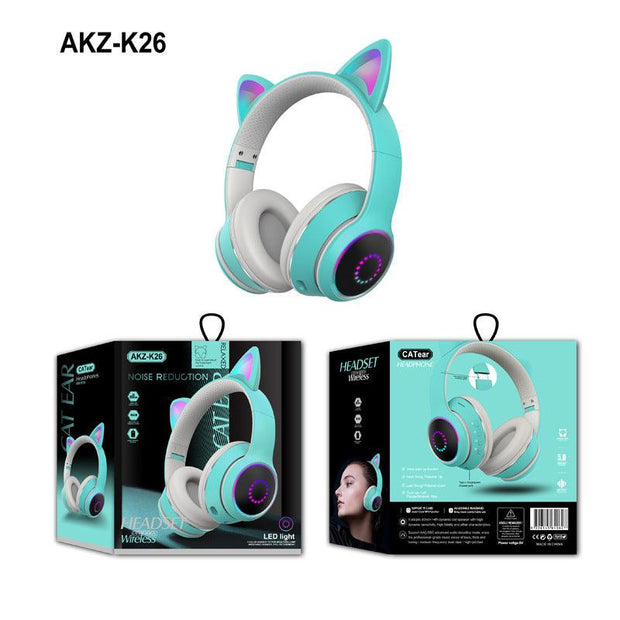 AKZ-K26 Head Mounted Bluetooth Cat Ears Luminous Cute Cool Card Wireless Sports Stereo Headset - Sunny Side Store