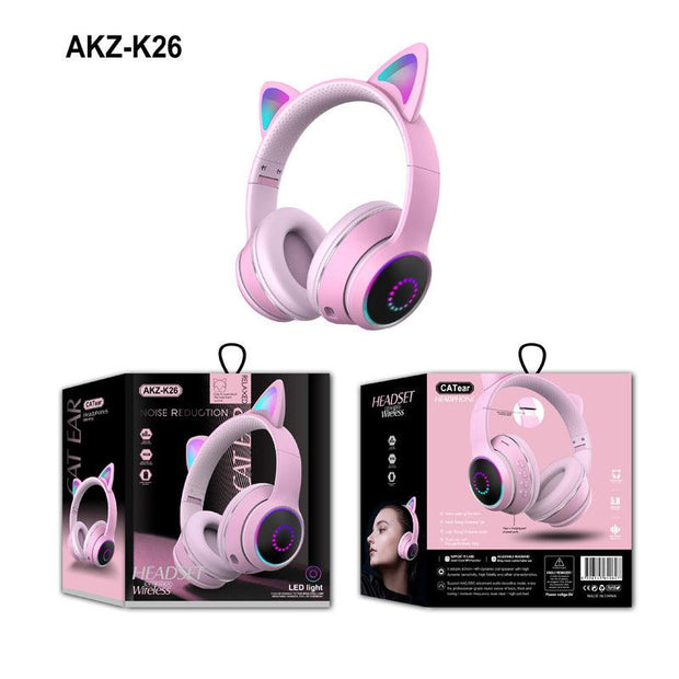 AKZ-K26 Head Mounted Bluetooth Cat Ears Luminous Cute Cool Card Wireless Sports Stereo Headset - Sunny Side Store