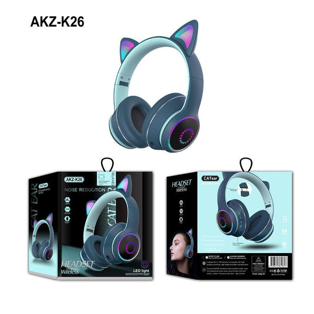 AKZ-K26 Head Mounted Bluetooth Cat Ears Luminous Cute Cool Card Wireless Sports Stereo Headset - Sunny Side Store