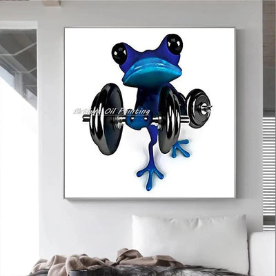 Arthyx,Hand Painted Fitness Frog Animal Oil Painting On Canvas,Modern Abstract Wall Art Picture For Kids Bedroom Home Decoration - Sunny Side Store Sunny Side Store  23.76