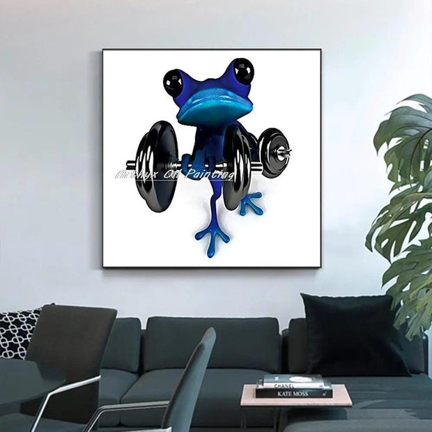 Arthyx,Hand Painted Fitness Frog Animal Oil Painting On Canvas,Modern Abstract Wall Art Picture For Kids Bedroom Home Decoration - Sunny Side Store Sunny Side Store  23.76