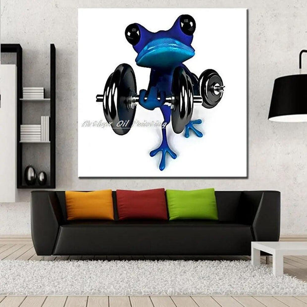 Arthyx,Hand Painted Fitness Frog Animal Oil Painting On Canvas,Modern Abstract Wall Art Picture For Kids Bedroom Home Decoration - Sunny Side Store Sunny Side Store  23.76