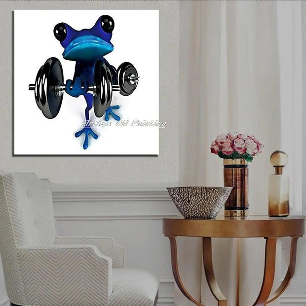 Arthyx,Hand Painted Fitness Frog Animal Oil Painting On Canvas,Modern Abstract Wall Art Picture For Kids Bedroom Home Decoration - Sunny Side Store Sunny Side Store  23.76