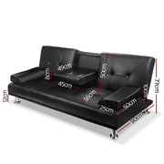 Artiss 3 Seater PU Leather Sofa Bed - Black - Sunny Side Store