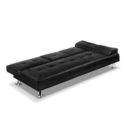 Artiss 3 Seater PU Leather Sofa Bed - Black - Sunny Side Store