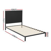 Artiss Bed Frame Metal Bed Base with Charcoal Fabric Headboard King Single PADA - Sunny Side Store