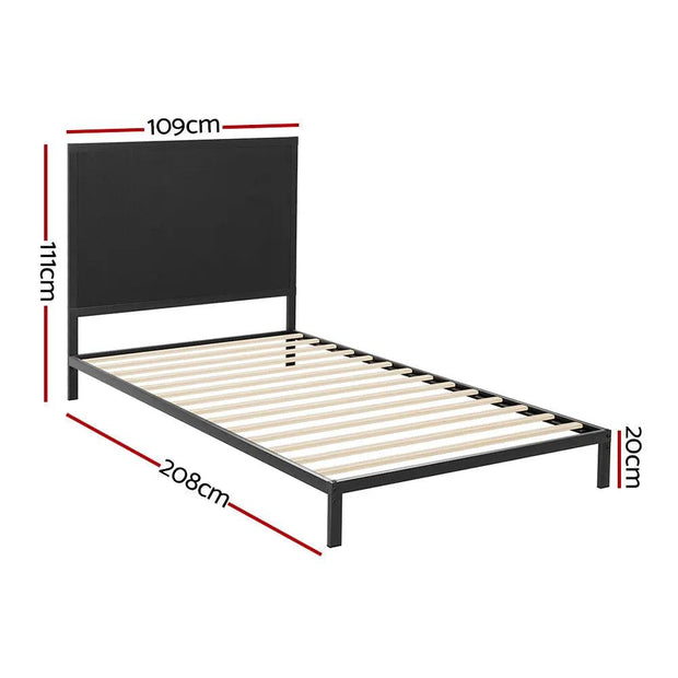 Artiss Bed Frame Metal Bed Base with Charcoal Fabric Headboard King Single PADA - Sunny Side Store