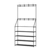 Artiss Shoe Rack Coat Hat Stand Hallway Shoes Storage Tree Metal Shelves Black - Sunny Side Store