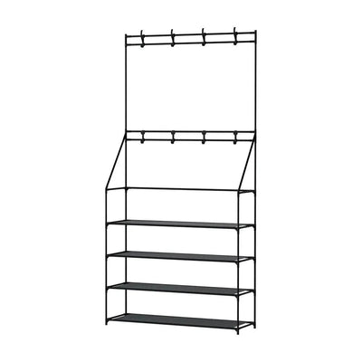 Artiss Shoe Rack Coat Hat Stand Hallway Shoes Storage Tree Metal Shelves Black - Sunny Side Store