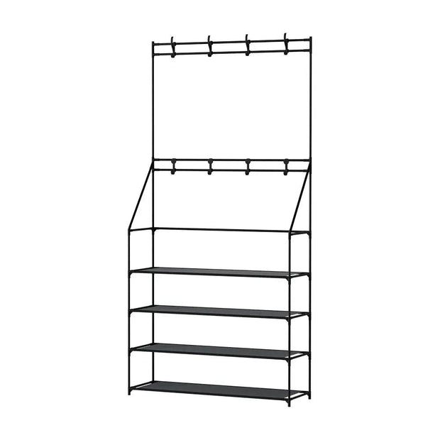 Artiss Shoe Rack Coat Hat Stand Hallway Shoes Storage Tree Metal Shelves Black - Sunny Side Store