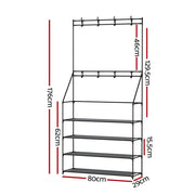 Artiss Shoe Rack Coat Hat Stand Hallway Shoes Storage Tree Metal Shelves Black - Sunny Side Store