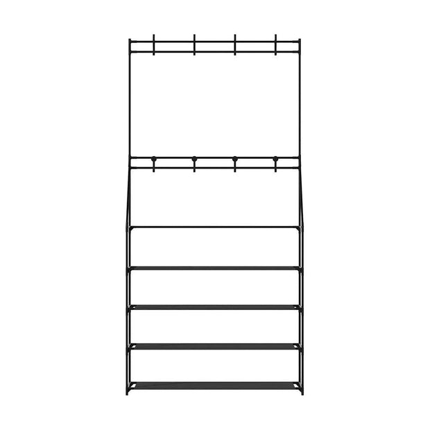 Artiss Shoe Rack Coat Hat Stand Hallway Shoes Storage Tree Metal Shelves Black - Sunny Side Store