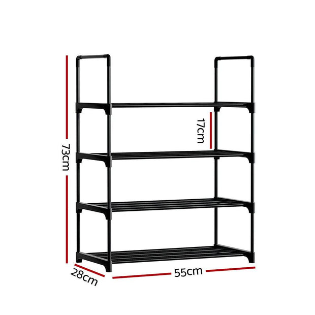 Artiss Shoe Rack Stackable Shelves 4 Tiers 55cm Shoes Storage Stand Black - Sunny Side Store