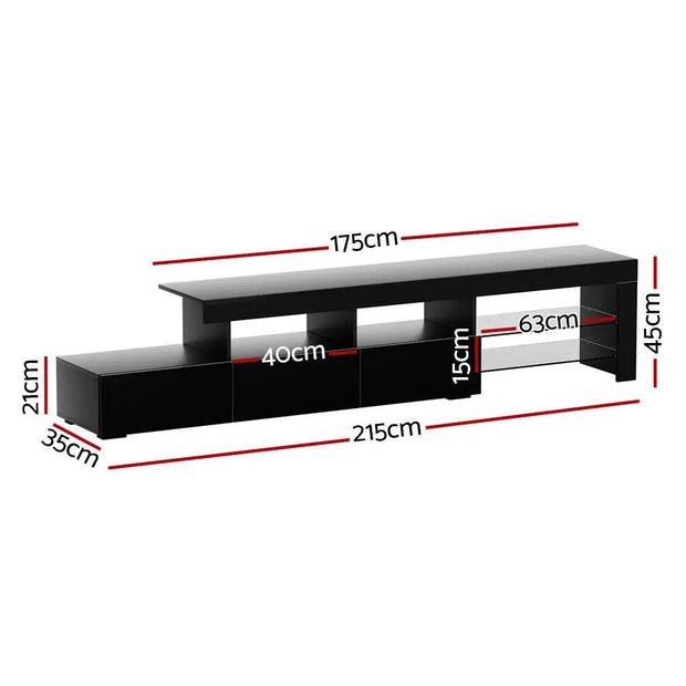 Artiss TV Cabinet Entertainment Unit Stand RGB LED Gloss Furniture 215cm Black - Sunny Side Store