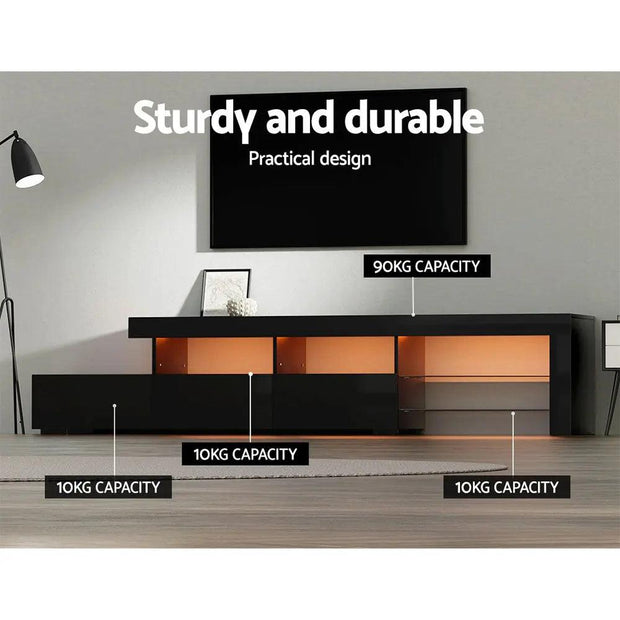 Artiss TV Cabinet Entertainment Unit Stand RGB LED Gloss Furniture 215cm Black - Sunny Side Store