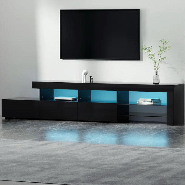 Artiss TV Cabinet Entertainment Unit Stand RGB LED Gloss Furniture 215cm Black - Sunny Side Store