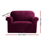 Artiss Velvet Sofa Cover Plush Couch Cover Lounge Slipcover 1 Seater Ruby Red - Sunny Side Store