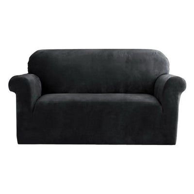 Artiss Velvet Sofa Cover Plush Couch Cover Lounge Slipcover 2 Seater Black - Sunny Side Store