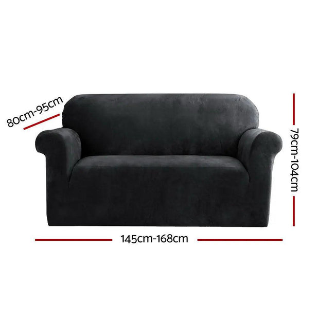 Artiss Velvet Sofa Cover Plush Couch Cover Lounge Slipcover 2 Seater Black - Sunny Side Store