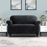 Artiss Velvet Sofa Cover Plush Couch Cover Lounge Slipcover 2 Seater Black - Sunny Side Store