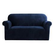 Artiss Velvet Sofa Cover Plush Couch Cover Lounge Slipcover 2 Seater Sapphire - Sunny Side Store