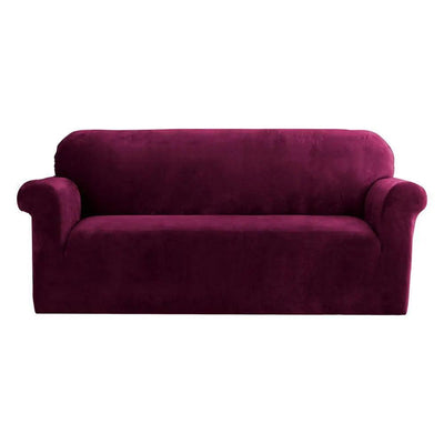 Artiss Velvet Sofa Cover Plush Couch Cover Lounge Slipcover 3 Seater Ruby Red - Sunny Side Store