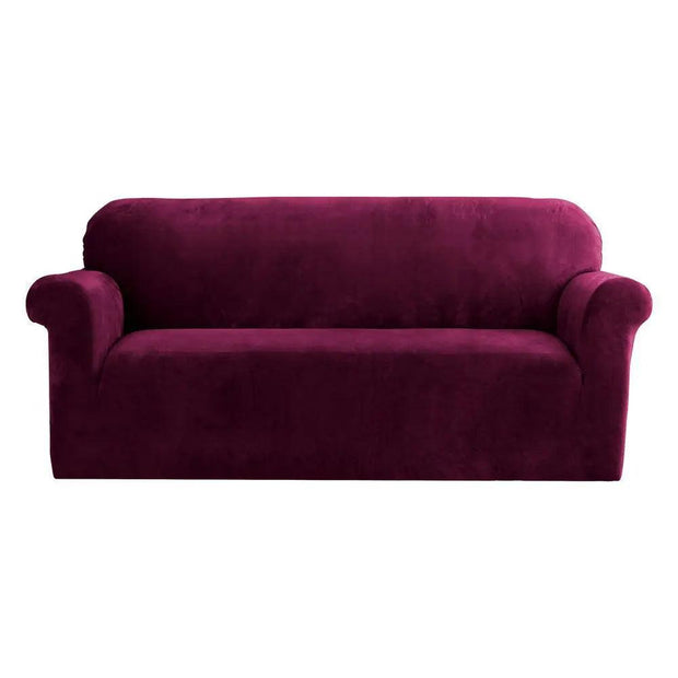 Artiss Velvet Sofa Cover Plush Couch Cover Lounge Slipcover 3 Seater Ruby Red - Sunny Side Store