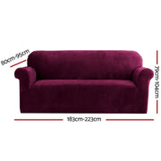 Artiss Velvet Sofa Cover Plush Couch Cover Lounge Slipcover 3 Seater Ruby Red - Sunny Side Store