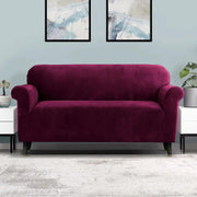 Artiss Velvet Sofa Cover Plush Couch Cover Lounge Slipcover 3 Seater Ruby Red - Sunny Side Store