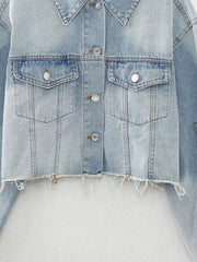 Autumn/Winter Denim Crop Jacket Women Vintage Long Sleeve Front Button Female Chic Coat - Sunny Side Store