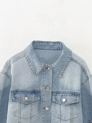 Autumn/Winter Denim Crop Jacket Women Vintage Long Sleeve Front Button Female Chic Coat - Sunny Side Store