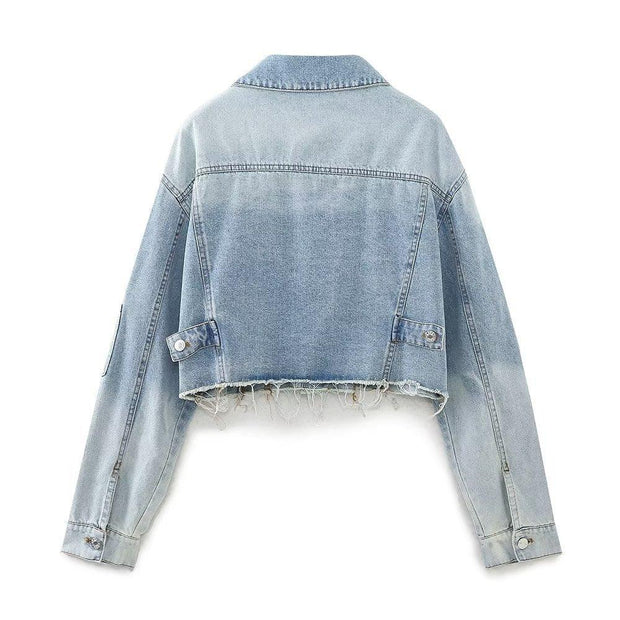 Autumn/Winter Denim Crop Jacket Women Vintage Long Sleeve Front Button Female Chic Coat - Sunny Side Store